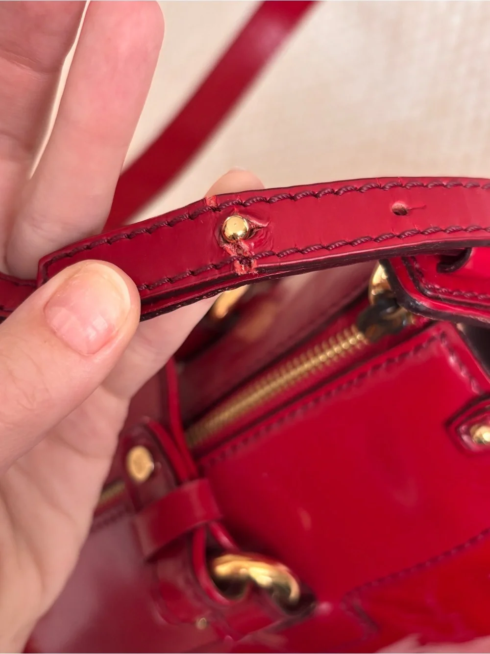 Céline Lirine Red Patent Leather Satchel Handbag